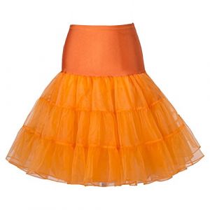 Boolavard Jupon Femme Style ann&eacute;e 50 Jupon Rockabilly Jupe Tutu Vintage (FR/ES, Alpha/Lettres, XS, Moyen, Taille Normale, Taille Normale, Orange) (Boolavard, neuf)