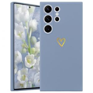 Wirvyuer Coque Compatible avec Samsung Galaxy S24 Ultra 5G Antichoc Coque Silicone TPU avec Motif Coeur d'amour Dor&eacute; Mignon &Eacute;tui Protection Compl&egrave;te Souple pour Samsung Galaxy S24 Ultra 5G (Gris) (meijiehua, neuf)