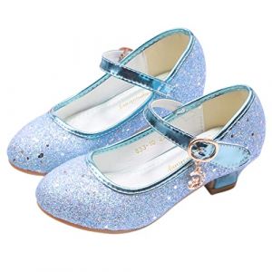 JLHu Fille Bout Fermé Chaussures de Princesse Elsa Cendrillon Aurora Talon Haut Chaussures pour Déguisement Enfant Anniversaire Carnaval Noël Soirée Mariage Sandales Antidérapante,Bleu,38 (JLHu, neuf)