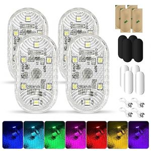 4Pcs RGB &Eacute;clairage Int&eacute;rieur de Voiture, Lumi&egrave;res Int&eacute;rieures de Voiture sans Fil,Eclairage d'ambiance pour l'int&eacute;rieur,Lampe Tactile 7 Couleurs LED, Plafonnier Rechargeable USB (Life better store, neuf)
