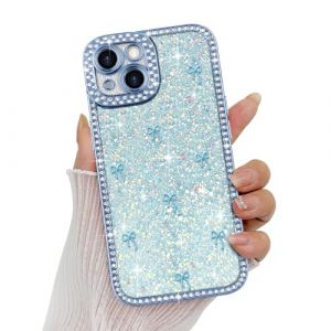 Wirvyuer Compatible avec iPhone 14 Coque Glitter Luxe Brillant Housse avec Cristal Diamant pour Femme Fille Bling Strass Coque avec 3D Nœuds Case pour iPhone 14 Bleu (meijiehua, neuf)