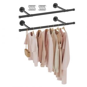 GUOHNHE Tringle &agrave; V&ecirc;tement 77cm, M&eacute;tal Barre Dressing Industriel, Porte Manteau amovible et Multifonction, Penderie Murale, &Eacute;conomisez de L'espace, Lot de 2, Noir, SG77B-2 (GUOHNHE, neuf)