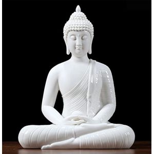 Houlu Statue de Bouddha en c&eacute;ramique de 30,5 cm, Bouddha Assis en m&eacute;ditation pour d&eacute;coration d'int&eacute;rieur, Bureau, d&eacute;coration de Jardin, int&eacute;rieur/ext&eacute;rieur, Blanc, 30,5 x 22,9 x 15,2 cm (H x L x l) (lin xiaoyan1, neuf)