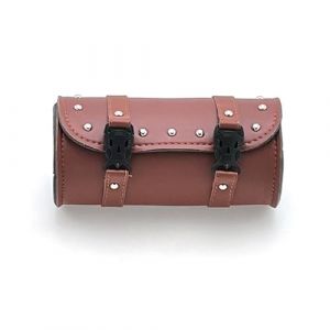 Sacoche Moto Étanche en Cuir PU – Sac Polyvalent pour Fourche, Guidon et Cadre avec 2 Sangles Réglables – Accessoire de Voyage Résistant aux Intempéries pour Routières, Custom et Trail (Brun 21cm) (Tsu Yun, neuf)