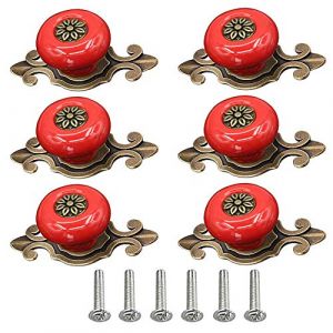 POFET Lot de 6 boutons ronds en c&eacute;ramique pour tiroir de commode, armoire, armoire, chambre d'enfant - Rouge (POFET EU, neuf)