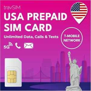 travSIM Carte SIM USA | r&eacute;seau T-Mobile | 50GB de donn&eacute;es &agrave; des Vitesses 4G/5G | SIM pour Les USA a des appels et textes nationaux illimit&eacute;s | Carte SIM Pr&eacute;pay&eacute;e USA 21 Jours (travSIM GmbH, neuf)
