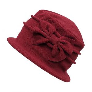 ZffXH Chapeau Femme, Automne Bordeaux Chapeau d'hiver en Feutrine Vintage Chapeau Ann&eacute;es 20 Fleece Hiver &Eacute;glise Cloche Feutrine Femme, Bowler Church Derby Bucket Vintage Cap (KCEU, neuf)