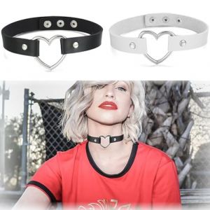 XUZOPIM 2 Pi&egrave;ces Choker Ras De Cou En Cuir Pu Ras De Cou En Cuir C&oelig;ur Gothique Vintage Femme Collier, Tour Du Cou Vintage Punk Collier Ras De Cou Punk, Vintage Love Heart Pu Cuir Collier (ZHAO  XINWEI uk shop, neuf)