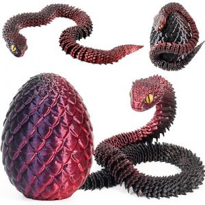 Joycabin Jouet Serpent imprim&eacute; en 3D, &oelig;ufs de Dragon, &oelig;ufs de Serpent, &oelig;ufs de Serpent de P&acirc;ques, Animaux imprim&eacute;s en 3D, Jouets pour Enfants, Cadeaux de Bureau (Noir Rouge) (XINYI-EU, neuf)