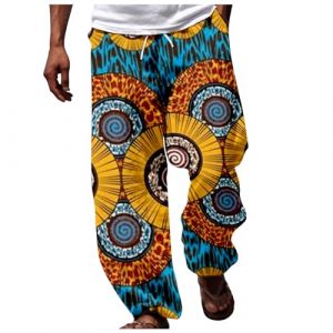Pantalon sarouel pour homme - Tendance - Respirant - Avec impression ethnique africaine - Décontracté - Pantalon de plage hawaïen - Pantalon de vacances léger et élastique - Jambes larges - Pour hip (ritogf, neuf)