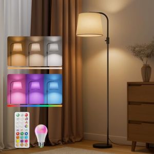 VARICART Lampadaire sur Pied Salon - Avec Lampadaire LED Dimmable avec Ampoule 10W RGBCW, Lampe sur Pied Moderne Noire avec Abat-Jour pour Chambre, Bureau & Enfant/Stehleuchte (VARICART, neuf)