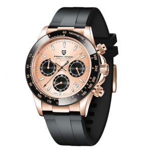 Pagani Design Montre &agrave; Quartz pour Hommes VK63 Mouvement Chronographe Daytona Hommes Montre c&eacute;ramique Lunette &eacute;tanche Sport en Acier Inoxydable Bracelet en Caoutchouc (Or) (OGEDA Watches Store, neuf)
