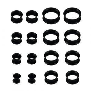 BosuLai 16 Pi&egrave;ces Silicone Ecarteur Oreilles, Kit d'&eacute;tirement des Oreillettes Ecarteur Jauges Expansion Oreille Tunnel 6mm-20mm Double Flared Souple Plug Oreille pour Hommes et Femmes (Noir) (TuXingMeiLing, neuf)