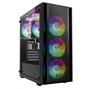 GAMDIAS Aura GC2 Elite ARGB Boîtier PC Gamer ATX Tour Moyenne, Panneau Frontal en Maillage pour Le Flux d'air, 4 Ventilateurs ARGB de 120 mm Inclus, Panneau Latéral en Verre Trempé, Noir (GAMDIAS, neuf)