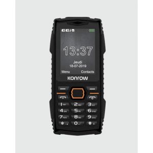 Konrow Stone Plus - Téléphone Portable Incassable Antichoc Certifié IP68 - Écran 2,4'' - Double Sim - Réseau 2G - 32Mo + 32Mo RAM - Longue Autonomie - Appareil Photo, Bluetooth, Radio et Lampe - Noir (ELPLACE, neuf)
