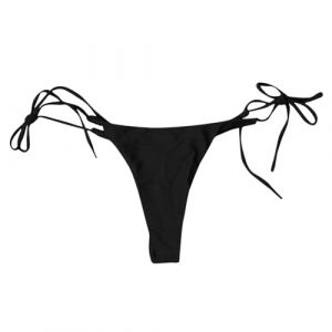 Bas de bikini brésilien pour femme avec lacets taille basse maillots de bain slip mode plage bikini brésilien string noué sur le côté débardeur homme profond F 91W, Noir , M (Woybda, neuf)