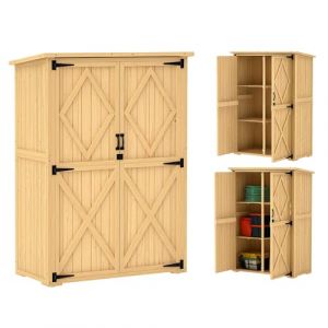 Outsunny Armoire de jardin en bois, abri de jardin avec double porte verrouillable, toit en asphalte, &eacute;tag&egrave;re 116,5x57x167cm, r&eacute;sistant aux intemp&eacute;ries, abri de jardin pour le jardin, la terrasse, (AOSOM-DE, neuf)