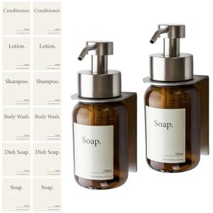 Design Hambourg Distributeur De Savon Mural en Verre avec Fixation Auto-Adh&eacute;sive | Distributeur &Agrave; Pompe en Acier Inoxydable | Support Savon Salle de Bain (2, Gris Argent Bross&eacute;, avec Support) (Designfabrik Hamburg, neuf)