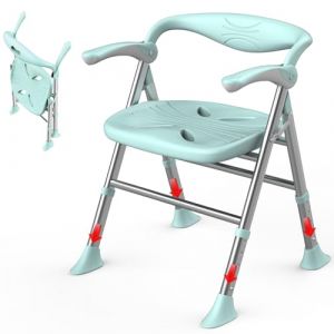 Chaise de Douche Pliante, Chaise Douche Personne âgée, Capacité de Charge Maximale 150 kg, Accoudoirs Rabattables, Tabouret de Douche Péglable en Hauteur sur 5 Niveaux (Siège Plat) (CYHWQ, neuf)