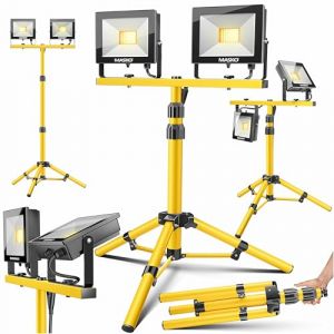MASKO® Projecteur de chantier LED avec trépied 100W Double 2x 50W Projecteur 6500K Lampe de travail Projecteur de travail 5 m Projecteur pour travaux Lampe de chantier Éclairage de chantier (WMK Trading GmbH, neuf)