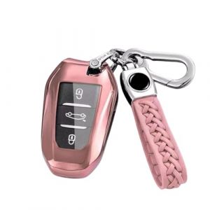 MEDZUK Coque Cl&eacute; Compatible avec Citroen C5 Aircross 2018-2024 2025 Coque de Protection pour cl&eacute; de Voiture TPU, Accessoire &Eacute;tui pour Cl&eacute;s avec Porte-cl&eacute;s (Rose) (MEDZUK-EU, neuf)