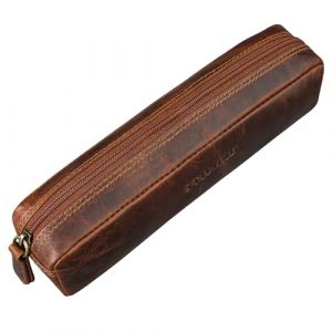 STILORD 'Preston' &Eacute;tui en Cuir Trousse Stylo Vintage Plumier Pochette Ronde Porte-Plume Crayons Scolaire pour Hommes Femmes Bureau de Cuir V&eacute;ritable, Couleur:Sesto - Cognac (STILORD Cuir, neuf)
