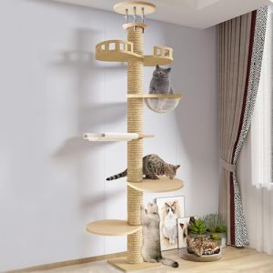 Haibinsuo Arbre à chat du sol au plafond, tour à chat réglable en hauteur de 3 m à 6 niveaux en chanvre avec tour d'observation et nid de chats, grand arbre d'activités pour l'intérieur et l'extérieur (niaichimeida, neuf)
