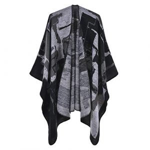 SJTJSPX Poncho Ch&acirc;le Femme Cape &Eacute;charpe El&eacute;gant Poncho Mexicain Cachemire Manteux Hiver Automne Chaud Ouvert &agrave; Carr&eacute; Foulard &Eacute;paissie Douce Couverture Tricot Ch&acirc;le Wraps R&eacute;versible Cardigan (QIQIXINXINZI, neuf)