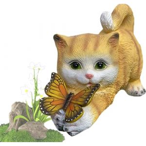 Tuzsocr Statue de Chat &agrave; &eacute;nergie Solaire,Papillons Lampes solaires pour ext&eacute;rieur,Figurine de d'animal d&eacute;corative pour Jardin,Sculpture en r&eacute;sine &eacute;tanche,&Eacute;clairage LED,pour Pelouse,Terrasse (Style 2) (ZRY., neuf)