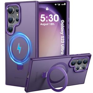 HuwaiH Coque pour Samsung Galaxy S23 Ultra, Magnétique Robuste Anneau de Support Invisible, Protection Militaire, étui Antichoc pour Samsung S23 Ultra(Violet foncé) (Zhimingeu, neuf)