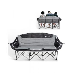 KingCamp Chaise de Camping Pliante pour 3 Personnes, Charge Max 450 kg, Fauteuil de Canapé Pliable 3 Places Confortable, XXXL Trois Chaise Canapé Rembourré pour Camping Plage Jardin, Noir/Gris (KingCamp EU, neuf)