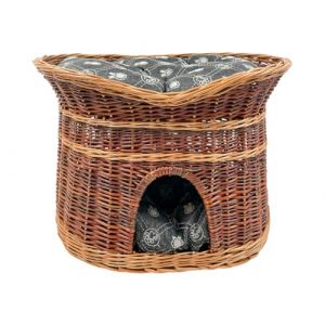 Panier pour chat pour dormir - Niche d'intérieur pour chat - Taille XL : 70 cm ovale - Niche pour chat en osier - Chiens à deux étages - Lit pour chat avec coussin lavable gris foncé - Panier laqué (Damian-Wiklina, neuf)