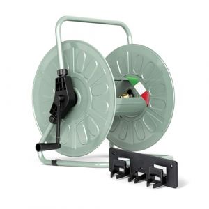 Livlig53 LIVLIG Enrouleur de tuyau d'arrosage en m&eacute;tal de 50 m, avec rev&ecirc;tement par pulv&eacute;risation, montage mural et au sol, fabriqu&eacute; en Italie, vert (New-Ventures, neuf)