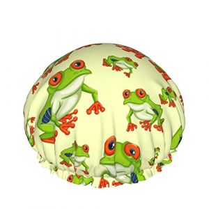 Bonnet de cheveux de douche Grands bonnets de bain de grenouille de palmier rouge Bonnet de cheveux portable Grace Bonnet de douche imperméable réglable pour salle de bain Baignoire Spa de bain (DoubleShopShow, neuf)