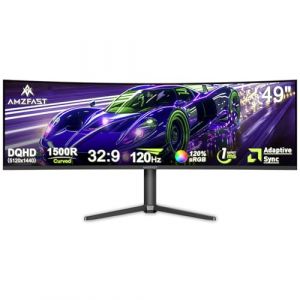 Amzfast Ecran Pc Gamer Incurvé 49 Pouces, 120Hz, DQHD(5120x1440), 32:9 Ultrawide Moniteur, 1MS MPRT, Eyes Care, sRGB 120%, Adaptive Sync, HDR, HDMI 2.0 * 2/DP 1.4 * 2, VESA 75x75, PIP/PBP, AMZG49C7U (Amzfast  Official, neuf)