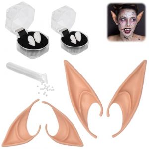 2 Paires Oreille Elfe Femme et 2 paires de fausses dents, Elf Ears, Latex Fée Oreilles en Latex pour Cosplay Oreilles d'Elfe Halloween Noël Toute Soirée à Thème (MIN  CHUNSHENG UK SHOP, neuf)