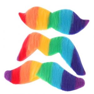 BESTonZON Ensemble de 3 Fausses Moustaches Color&eacute;es Arc-en-Ciel en Feutre Autocollantes et R&eacute;utilisables Moustache de D&eacute;tective et Pirate pour D&eacute;guisement Clown F&ecirc;te Carnaval et Mardi (baiyek, neuf)
