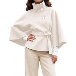 G&eacute;n&eacute;rique Poncho pour Femme Mode Automne Et Hiver pour Femmes Couleur Unie Col Montant Bouton Cape Courte &Eacute;l&eacute;gant Poncho Cape &agrave; Col Montant et Boutons pour L'automne et l'hiver (Dingfou, neuf)