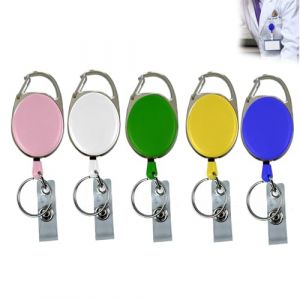 Hsyadazi Lot de 5 porte-badges r&eacute;tractables avec mousqueton et porte-cl&eacute;s - Porte-badge robuste pour cartes d'identit&eacute;, cl&eacute;s et cartes d'acc&egrave;s (5 couleurs) (YCYSW-EU, neuf)