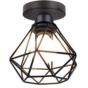 STOEX Rétro Plafonnier Industrielle en Métal Cage forme Diamant, Lustre Abat jour Lumiere de Plafond Chambre, Pour entrée, Allée, Porche, Couloir, Café Bar (Noir 1pcs) (STOEX, neuf)