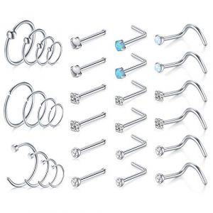 Mayhoop Piercing Nez Anneaux Studs Acier Inoxydable 20G Argent avec CZ en Forme de L et en Spirale Anneaux de Nez Bijoux de Piercing 30Pi&egrave;ces pour Femme Homme (Mayhoop, neuf)