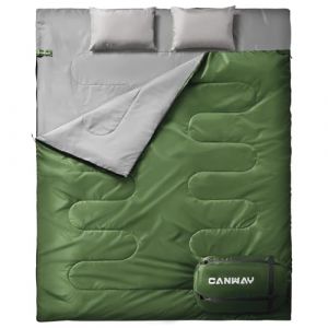 CANWAY Sac de couchage double, 2 personnes pour adultes, grand lit, sac de couchage avec 2 oreillers pour camping, randonnée, léger, imperméable, XL et XXL (Alhan Store, neuf)