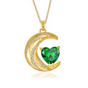 YONVUN cristal Zircon lune Coeur Pendentif nouvelle lune Collier | plaqué or 18k rubis saphir planète diamant bijoux cadeau pour femme maman fille petite amie (YONVUN, neuf)