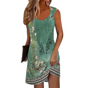 Robe Ete Femme Longue, Robe Longue Femme Ete Robe Grande Taille Mi Longue Fluide Femme sans Manches Robe Chic Et Elegant Boheme Femme Marque Col Rond Vetement Femme Ete Robe Vert armée L (uxxnjfg, neuf)