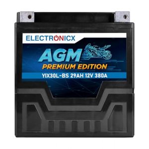 Electronicx YIX30L-BS Batterie Moto AGM 12V 30Ah &ndash; Sans entretien, scell&eacute;e, compacte, r&eacute;sistante aux vibrations &ndash; 380A CCA Haute Performance &ndash; Pour scooter, quad, motoneige, tondeuse autoport&eacute;e. (Electronicx, neuf)