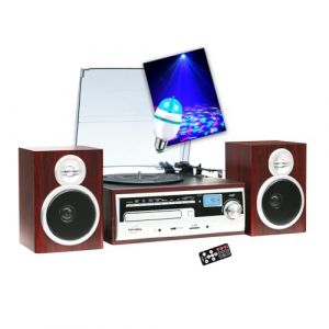 gef-roy Cha&icirc;ne HiFi Inovalley CH14E Tourne Disque Vinyle 80W, CD, Bluetooth, FM et USB, t&eacute;l&eacute;commande, Ampoule DIAMS LED (SONO-ENERGIE, neuf)