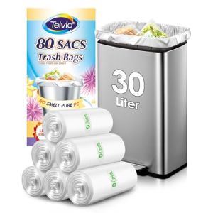 Teivio Lot de 80 sacs poubelle de taille moyenne de 30 litres - Convient pour les poubelles de 25, 30, 35 l - Sacs poubelle de salle de bain &eacute;pais - Sacs en plastique pour la maison, le bureau, la (TEASHOME, neuf)