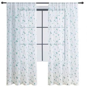 LONGCAO Rideau Voilage Blanc 70 x 100 cm Voilage Fen&ecirc;tre Court pour Filtrage de Lumi&egrave;re et D&eacute;coration Court Panneaux de Fen&ecirc;tre pour Chambre de B&eacute;b&eacute; et d'enfant, Bleu (LvLiangShiLiShiQuLongCaoDianZiShangWuYouXianGongSi, neuf)