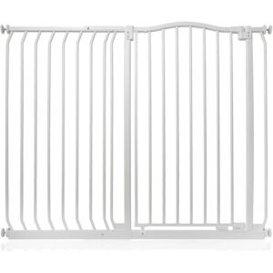 Bettacare Barri&egrave;re pour Chien &agrave; Design Courb&eacute; Extra Haute, Barri&egrave;re &agrave; Pression pour Chien et Chiot, Installation Facile, 116cm - 125cm, Hauteur Extra Haute de 100cm, Couleur Blanc Mat (SAFETOTS, neuf)