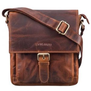 STILORD 'Nevio' Sacoche pour Hommes en Cuir | Petite Messenger Bag Élégante Vintage | Sac à Bandoulière pour Tablette 10.1' Besace pour iPad en Cuir Véritable, Couleur:Sesto - Cognac (STILORD Cuir, neuf)